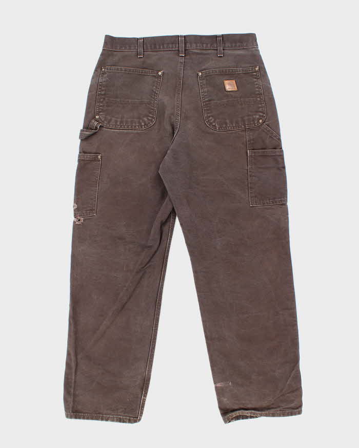 Vintage 90's Carhartt Brown Faded Double Knee Carpenter Trousers - W32 L28