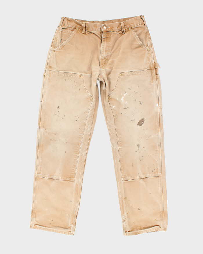 Vintage 90's Carhartt Faded Beige Double Knee Carpenter Trousers - W32 L30