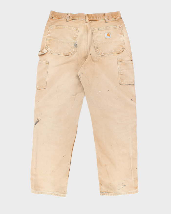 Vintage 90's Carhartt Faded Beige Double Knee Carpenter Trousers - W32 L30
