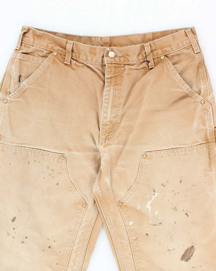 Vintage 90's Carhartt Faded Beige Double Knee Carpenter Trousers - W32 L30