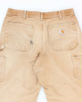 Vintage 90's Carhartt Faded Beige Double Knee Carpenter Trousers - W32 L30