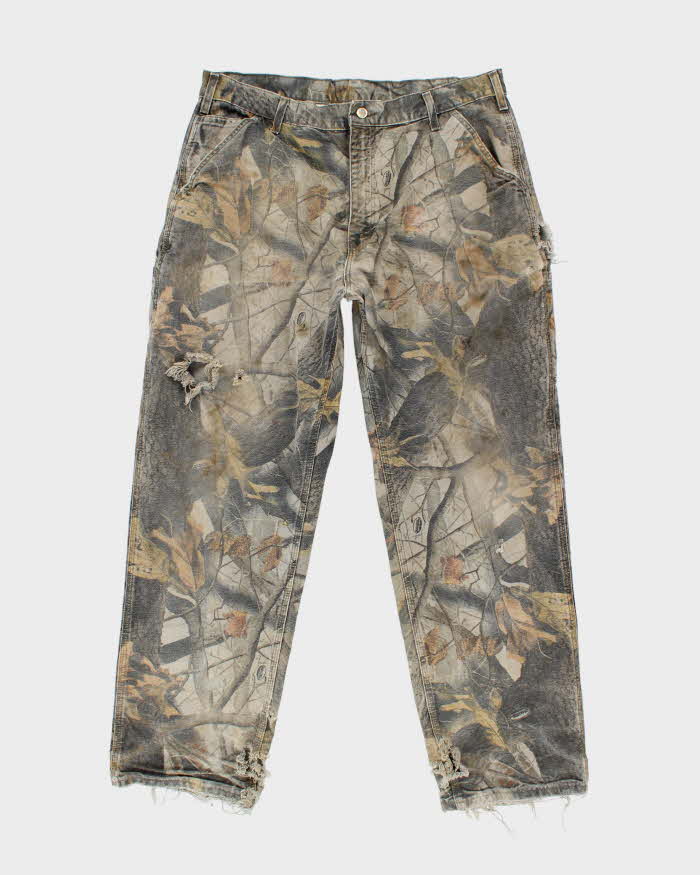 Vintage 2000's Carhartt Faded Camouflage Distressed Carpenter Trousers - W36 L31