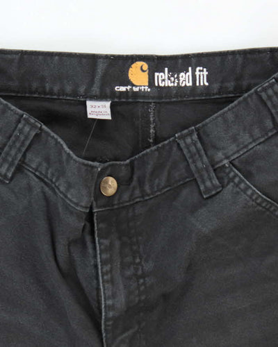 Vintage Carhartt Heavyweight Double Knee Faded Black Carpenter Trousers - W32 L30