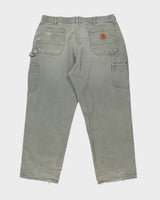 Vintage Carhartt Heavyweight Single Knee Green Carpenter Trousers - W36 L29