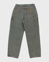 Vintage Carhartt Heavyweight Single Knee Green Carpenter Trousers - W32 L29