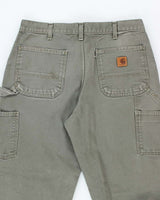 Vintage Carhartt Heavyweight Single Knee Green Carpenter Trousers - W34 L28