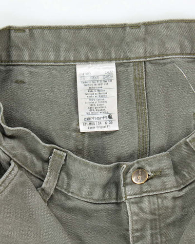 Vintage Carhartt Heavyweight Single Knee Green Carpenter Trousers - W34 L28