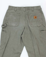 Vintage Carhartt Heavyweight Single Knee Green Carpenter Trousers - W34 L30