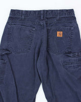 Vintage Carhartt Heavyweight Single Knee Blue Faded Carpenter Trousers - W32 L26