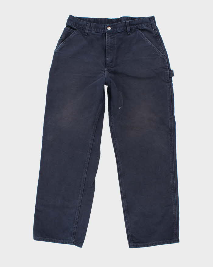 Vintage Carhartt Heavyweight Single Knee Blue Faded Carpenter Trousers - W32 L30