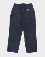 Vintage Carhartt Heavyweight Single Knee Blue Faded Carpenter Trousers - W32 L30