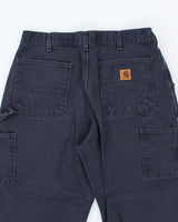 Vintage Carhartt Heavyweight Single Knee Blue Faded Carpenter Trousers - W32 L30