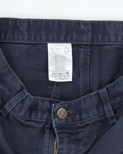 Vintage Carhartt Heavyweight Single Knee Blue Faded Carpenter Trousers - W32 L30
