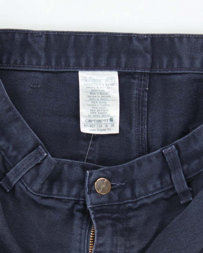Vintage Carhartt Heavyweight Single Knee Blue Faded Carpenter Trousers - W32 L30