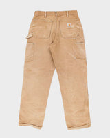 Vintage Carhartt Heavyweight Double Knee Beige Faded Carpenter Trousers - W32 L30