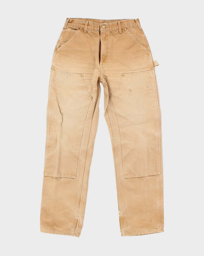 Vintage Carhartt Heavyweight Double Knee Beige Faded Carpenter Trousers - W29 L31