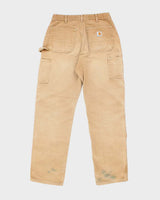 Vintage Carhartt Heavyweight Double Knee Beige Faded Carpenter Trousers - W29 L31