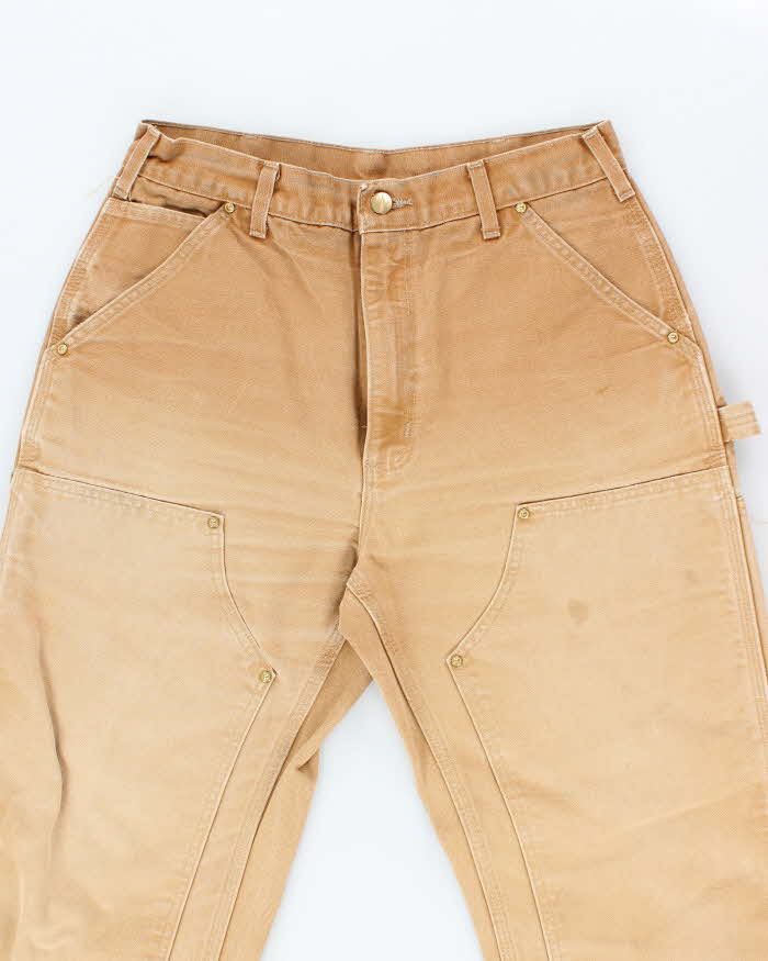 Vintage Carhartt Heavyweight Double Knee Beige Faded Carpenter Trousers - W29 L31