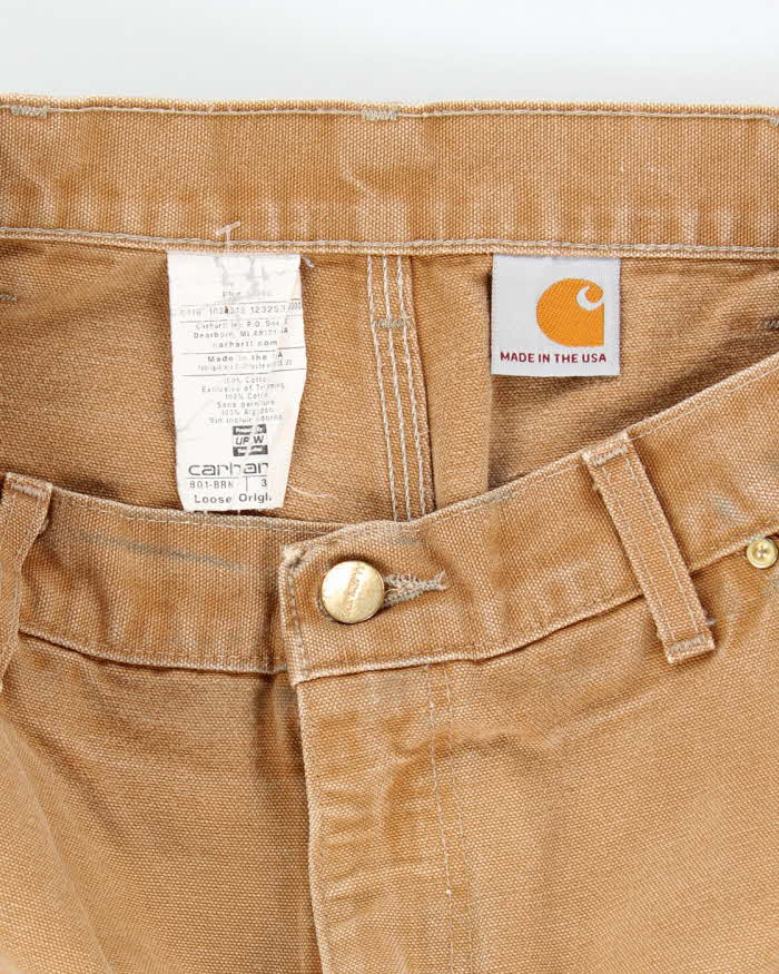 Vintage Carhartt Heavyweight Double Knee Beige Faded Carpenter Trousers - W29 L31