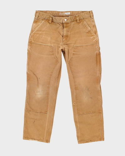 Vintage Carhartt Heavyweight Double Knee Beige Faded Carpenter Trousers - W34 L28