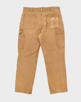 Vintage Carhartt Heavyweight Double Knee Beige Faded Carpenter Trousers - W34 L28