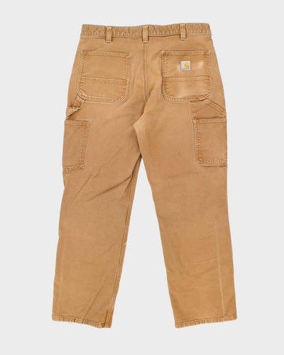 Vintage Carhartt Heavyweight Double Knee Beige Faded Carpenter Trousers - W34 L28