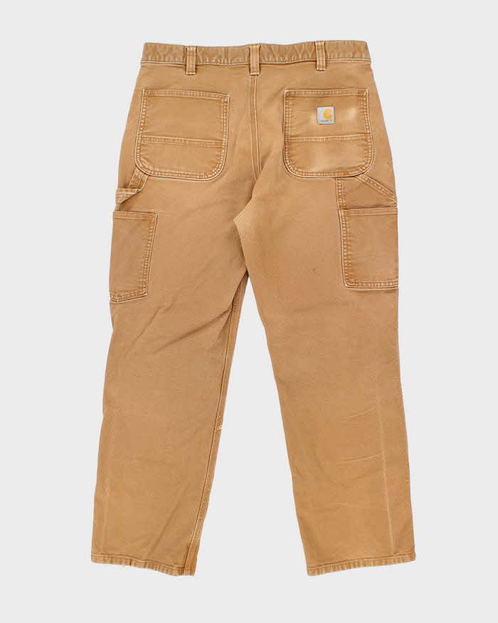 Vintage Carhartt Heavyweight Double Knee Beige Faded Carpenter Trousers - W34 L28