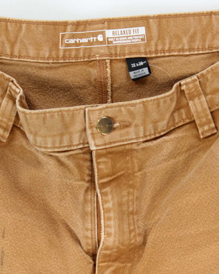 Vintage Carhartt Heavyweight Double Knee Beige Faded Carpenter Trousers - W34 L28