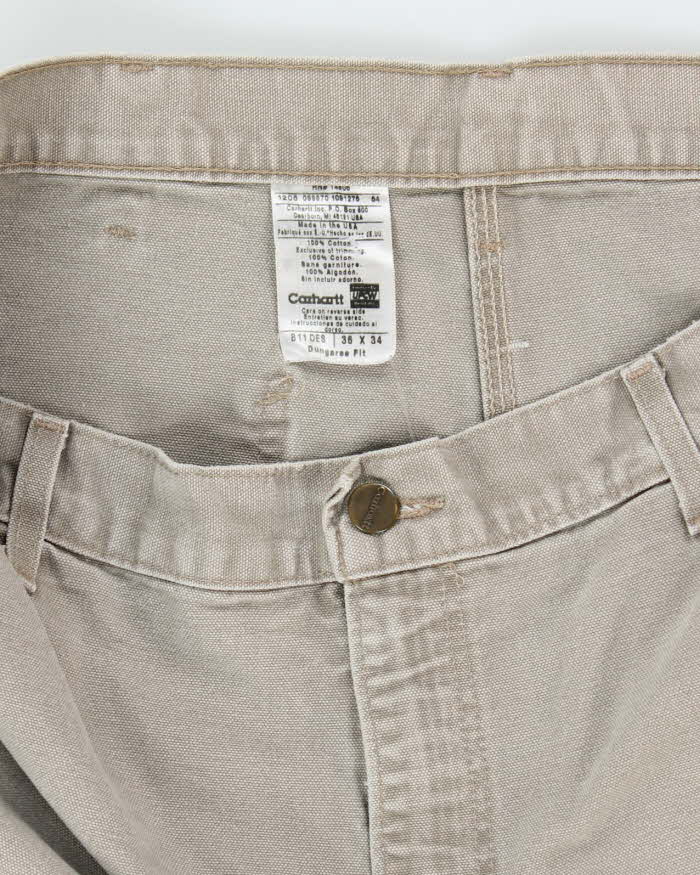 Vintage Carhartt Single Knee Grey Faded Carpenter Trousers - W34 L32