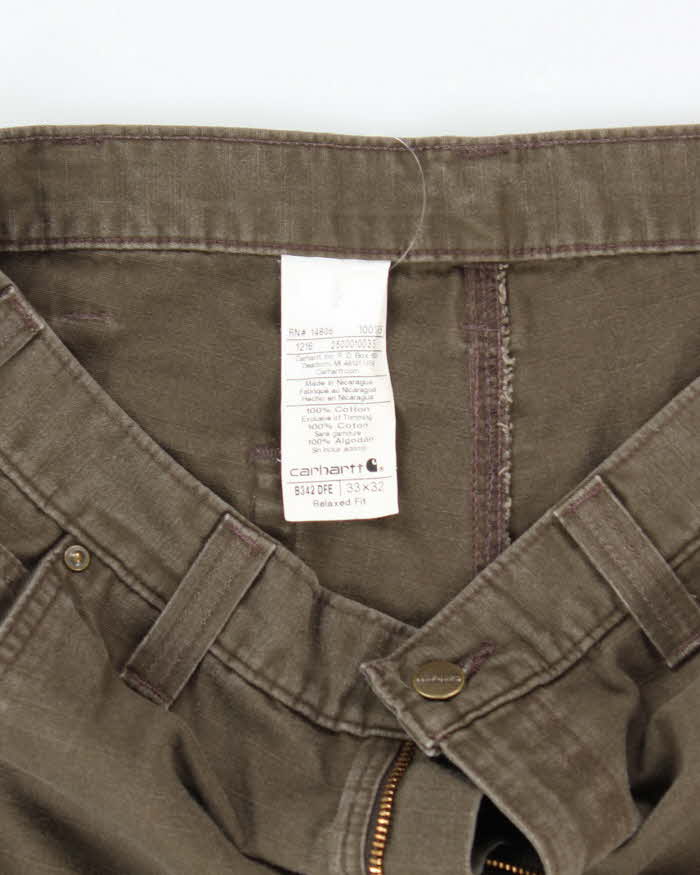 Vintage Carhartt Brown Faded Single Knee Carpenter Cargo Trousers - W33 L30