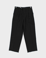 Vintage 1980s Yves Saint Laurent Black Wide Straight Leg Adjustable Wool Trousers - W34 L28