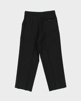 Vintage 1980s Yves Saint Laurent Black Wide Straight Leg Adjustable Wool Trousers - W34 L28
