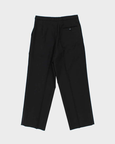 Vintage 1980s Yves Saint Laurent Black Wide Straight Leg Adjustable Wool Trousers - W34 L28