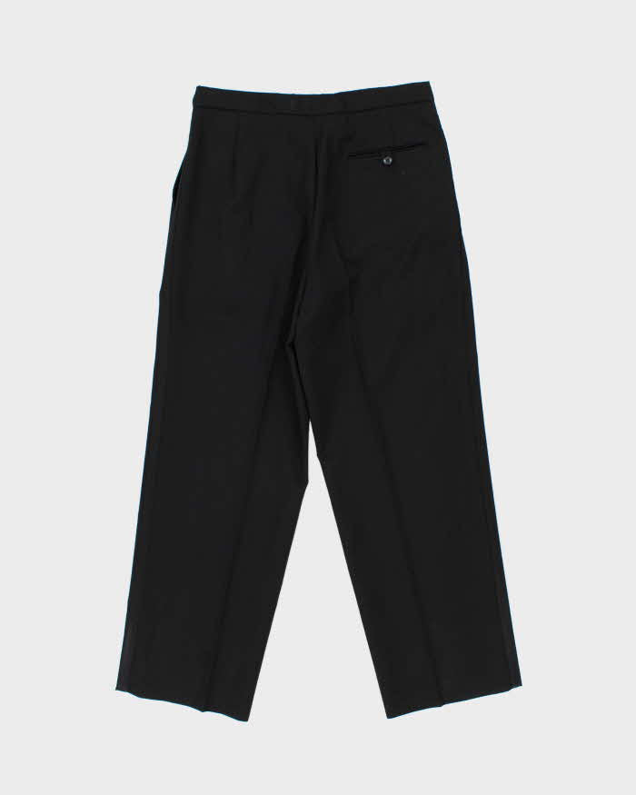 Vintage 1980s Yves Saint Laurent Black Wide Straight Leg Adjustable Wool Trousers - W34 L28