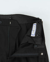 Vintage 1980s Yves Saint Laurent Black Wide Straight Leg Adjustable Wool Trousers - W34 L28