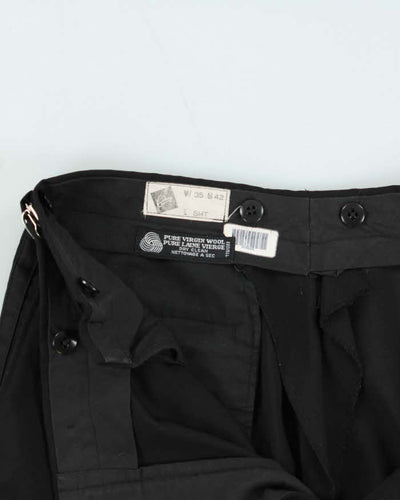 Vintage 1980s Yves Saint Laurent Black Wide Straight Leg Adjustable Wool Trousers - W34 L28