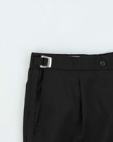 Vintage 1980s Yves Saint Laurent Black Wide Straight Leg Adjustable Wool Trousers - W34 L28