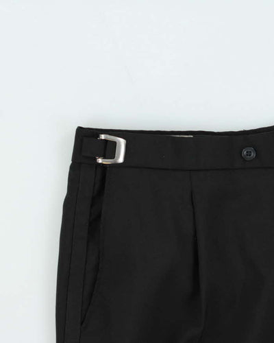 Vintage 1980s Yves Saint Laurent Black Wide Straight Leg Adjustable Wool Trousers - W34 L28