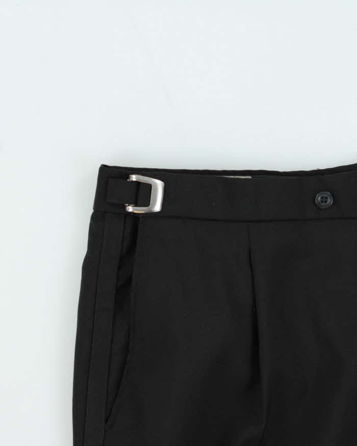 Vintage 1980s Yves Saint Laurent Black Wide Straight Leg Adjustable Wool Trousers - W34 L28