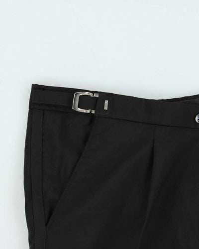 Vintage 1980s Yves Saint Laurent Black Wide Straight Leg Adjustable Wool Trousers - W34 L28