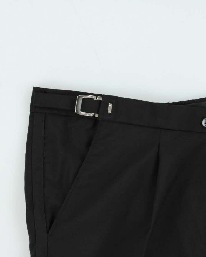 Vintage 1980s Yves Saint Laurent Black Wide Straight Leg Adjustable Wool Trousers - W34 L28