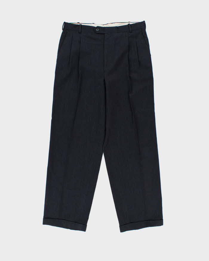 Vintage 1980s Yves Saint Laurent Pleated Wool Blend Wide Straight Leg Trousers - W32 L29