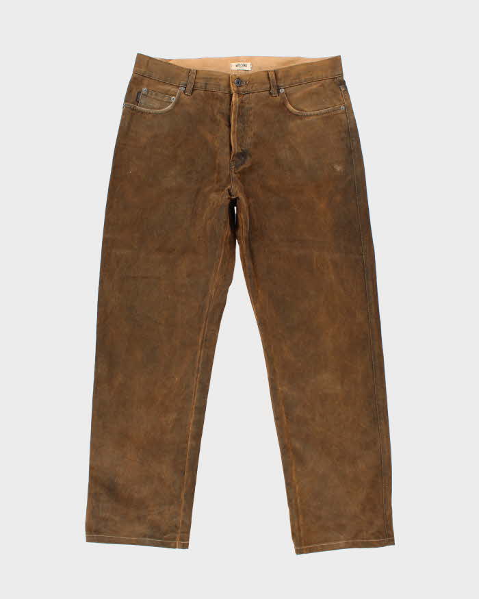 Vintage 1990s Moschino Jeans Dry Waxed Cotton Straight Leg Trousers - W36 L31