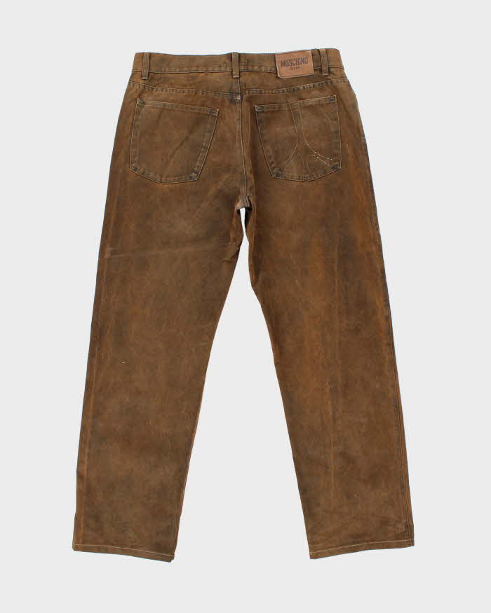 Vintage 1990s Moschino Jeans Dry Waxed Cotton Straight Leg Trousers - W36 L31