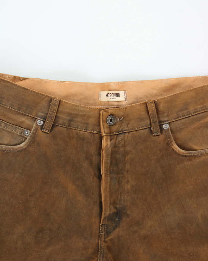 Vintage 1990s Moschino Jeans Dry Waxed Cotton Straight Leg Trousers - W36 L31