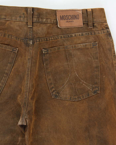 Vintage 1990s Moschino Jeans Dry Waxed Cotton Straight Leg Trousers - W36 L31