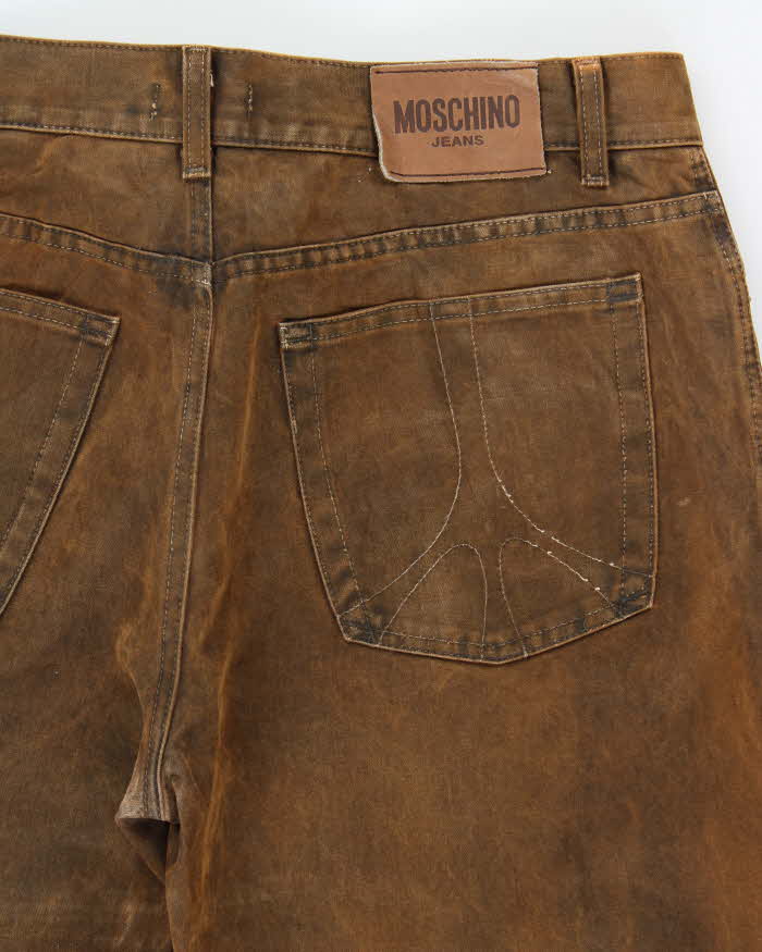 Vintage 1990s Moschino Jeans Dry Waxed Cotton Straight Leg Trousers - W36 L31