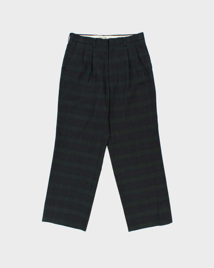 Vintage 1990s Pure Wool Tartan Pleated Wide Leg Trousers - W29 L27