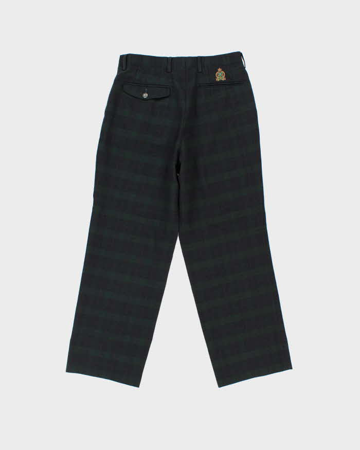 Vintage 1990s Pure Wool Tartan Pleated Wide Leg Trousers - W29 L27