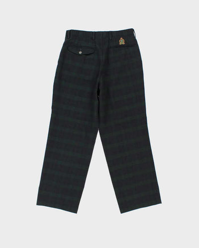 Vintage 1990s Pure Wool Tartan Pleated Wide Leg Trousers - W29 L27